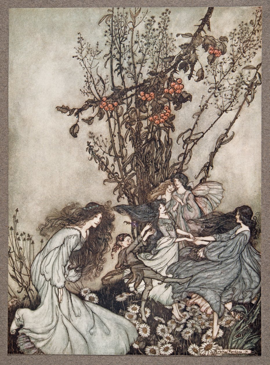 Fairies never say We feel happy, what they say is We fall dancey, från Peter Pan i Kensington Gardens av J M Barrie (1860 - 1937), pub. 1906 av Arthur Rackham