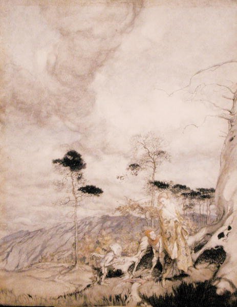Fairy Egg Vendors (akvarell med penna och bläck på papper) av Arthur Rackham