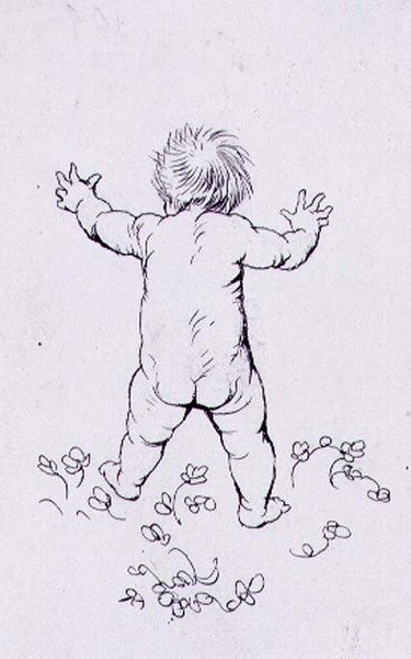 First Footsteps, en illustration från "The Springtide of Life, Poems of Childhood" av puben Algernon Charles Swinburne (1837-1909). 1918 (penna och bläck) av Arthur Rackham