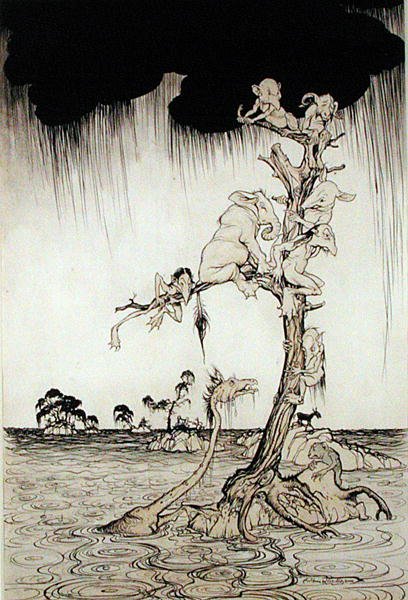 Flood (penna, bläck och akvarell på papper) av Arthur Rackham
