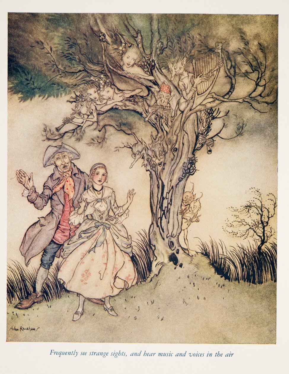 Se ofta konstiga sevärdheter och hör musik och röster i luften .. från The Legend of Sleepy Hollow av Washington Irving (1783 - 1859), pub. 1928 av Arthur Rackham