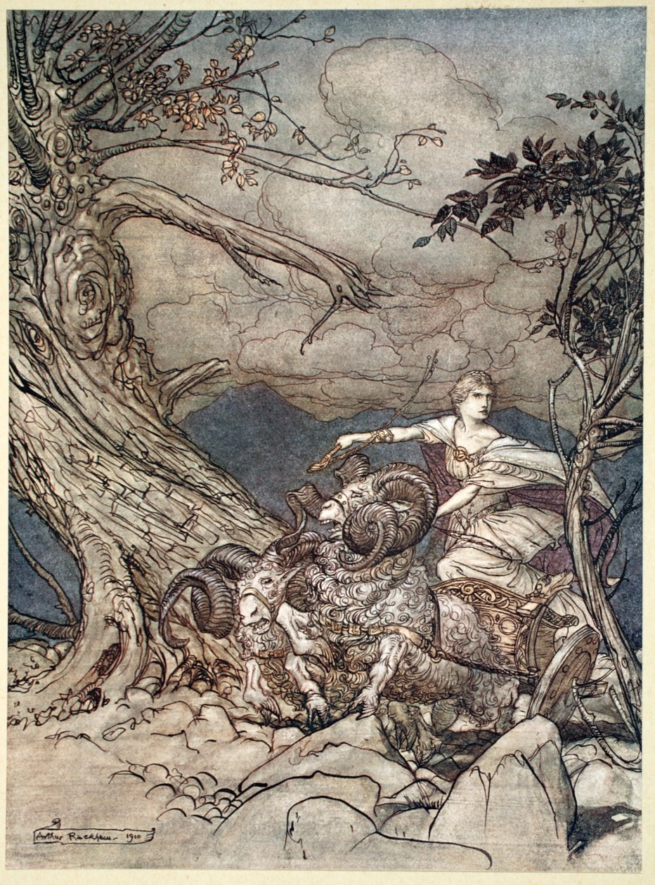 "Fricka närmar sig i ilska", 1910. av Arthur Rackham