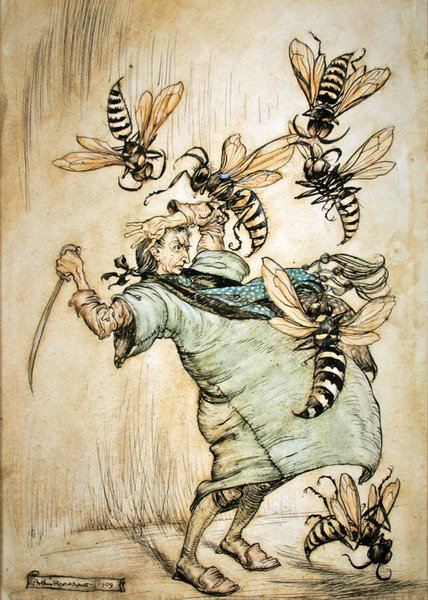 Gullivers strid med getingarna av Arthur Rackham