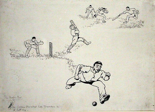 "Han skar, han ritade, han hakade", illustration från "More Tales of the Stumps", av Horace Bleackley, publicerad 1902 (penna och bläck på papper) av Arthur Rackham