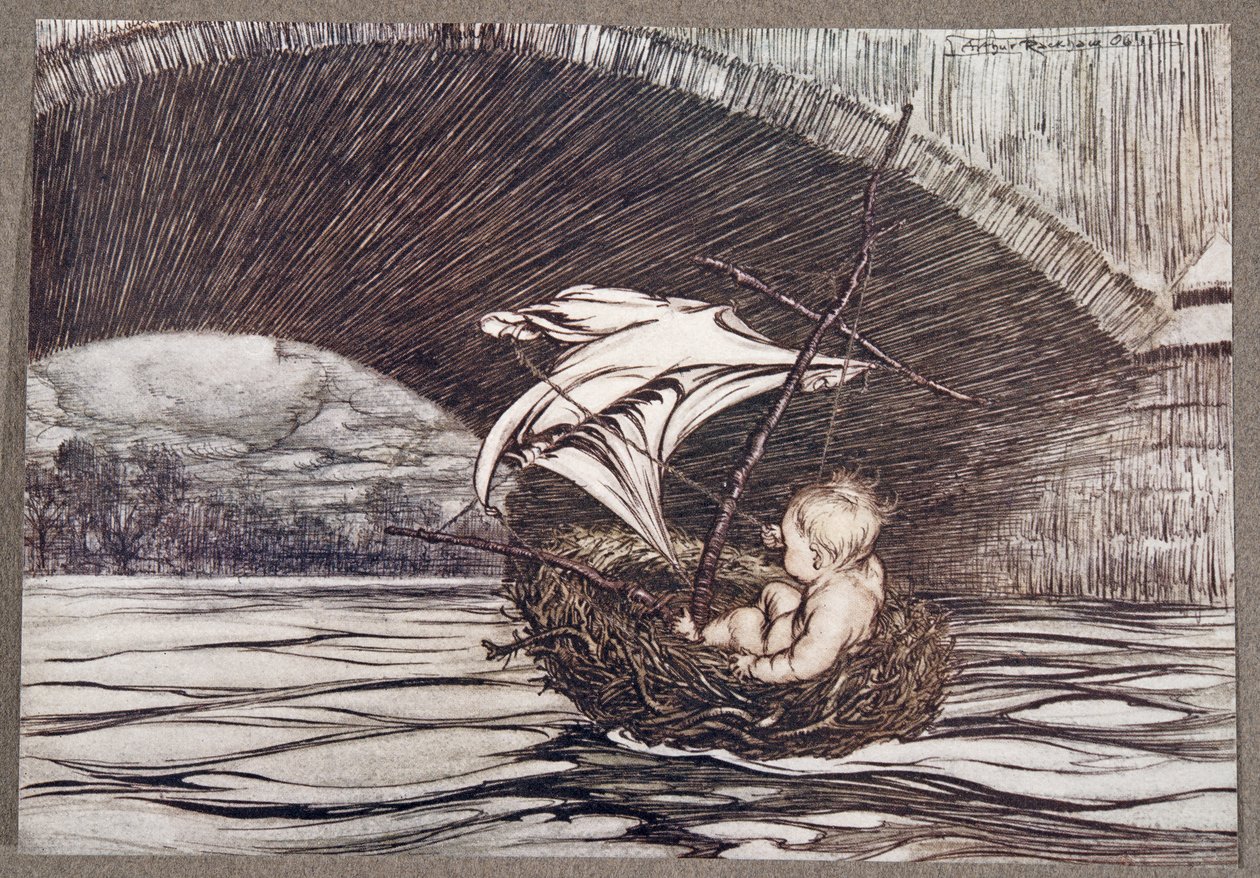 Han passerade under bron och kom inom full syn på de ljuvliga trädgårdarna, från Peter Pan i Kensington Gardens av J M Barrie (1860 - 1937), pub. 1906 av Arthur Rackham