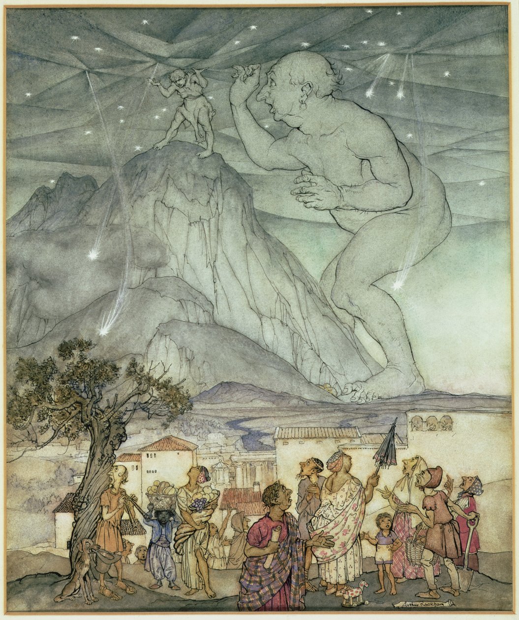 Hercules stödjer himlen i stället för Atlas av Arthur Rackham