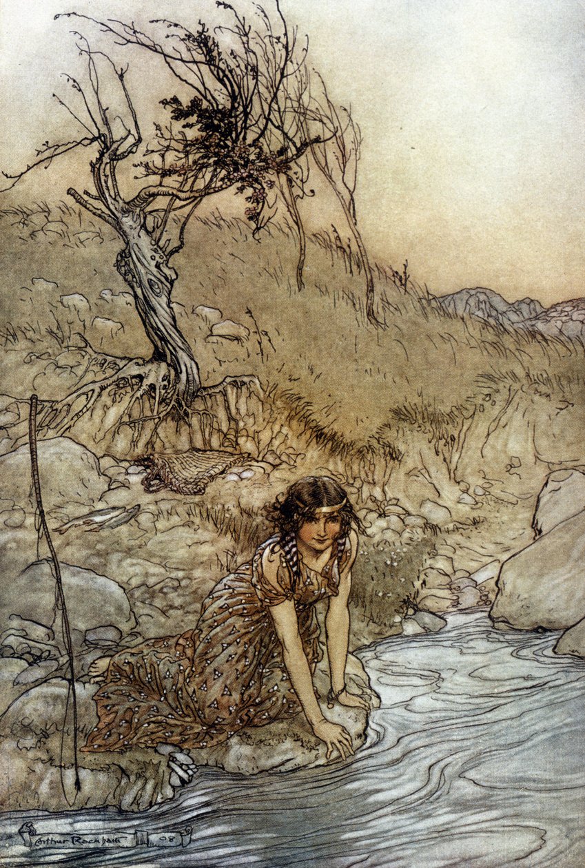 Hermia: Illustration av Arthur RACKHAM (1867-1939) för The Dream of a Summer Night av William SHAKESPEARE av Arthur Rackham