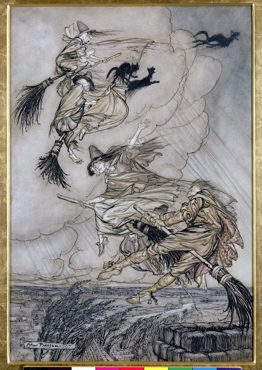 Hallå! Uppför skorstenen Lass! Hey After you!, illustration i The Ingoldsby Legends of Mirth and Marvels, 1907 (penna och bläck med wc på papper) av Arthur Rackham