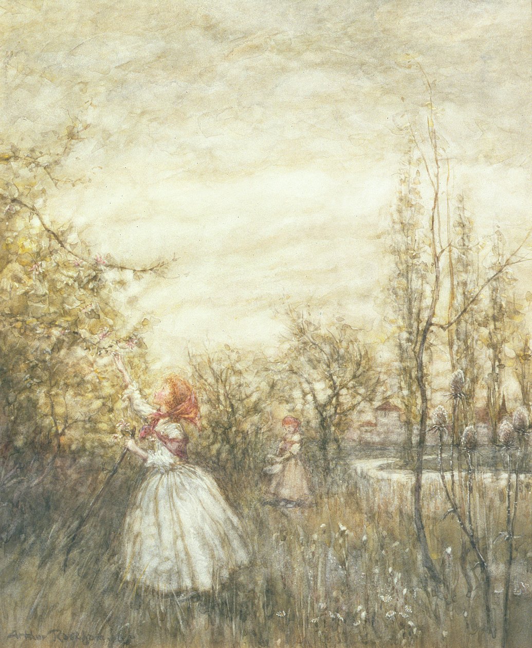 Honeysuckle, 1905 (wc förstärkt med vitt och stopping out på papper) av Arthur Rackham