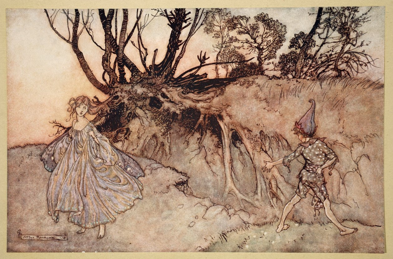 Hur nu ande, hur nu ande! du går bort, illustration från "Midsommarnattsdrömmen" av William Shakespeare, 1908 av Arthur Rackham