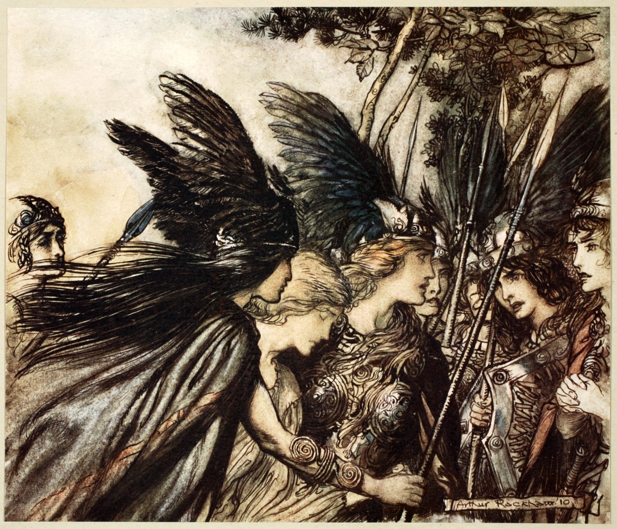 "Jag flyr för första gången och blir förföljd", 1910. av Arthur Rackham