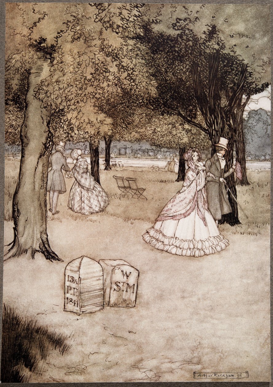 Jag tror att den mest gripande synen i Gardens är de två gravstenarna av Walter Stephen Matthews och Phoebe Phelps .., från Peter Pan i Kensington Gardens av J M Barrie (1860 - 1937), pub. av Arthur Rackham