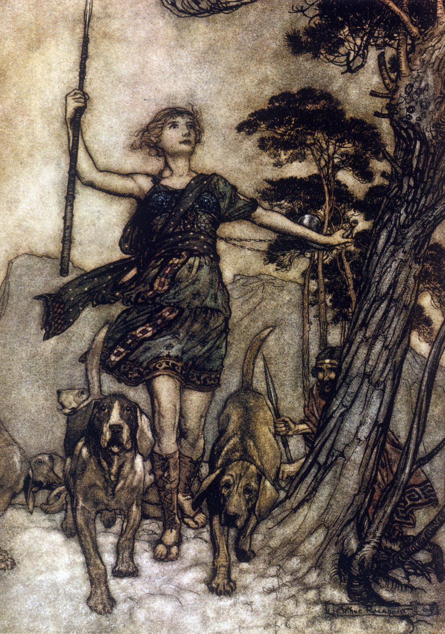 Illustration av Arthur RACKHAM (1867-1939) för The Dream of a Summer Night av William SHAKESPEARE av Arthur Rackham