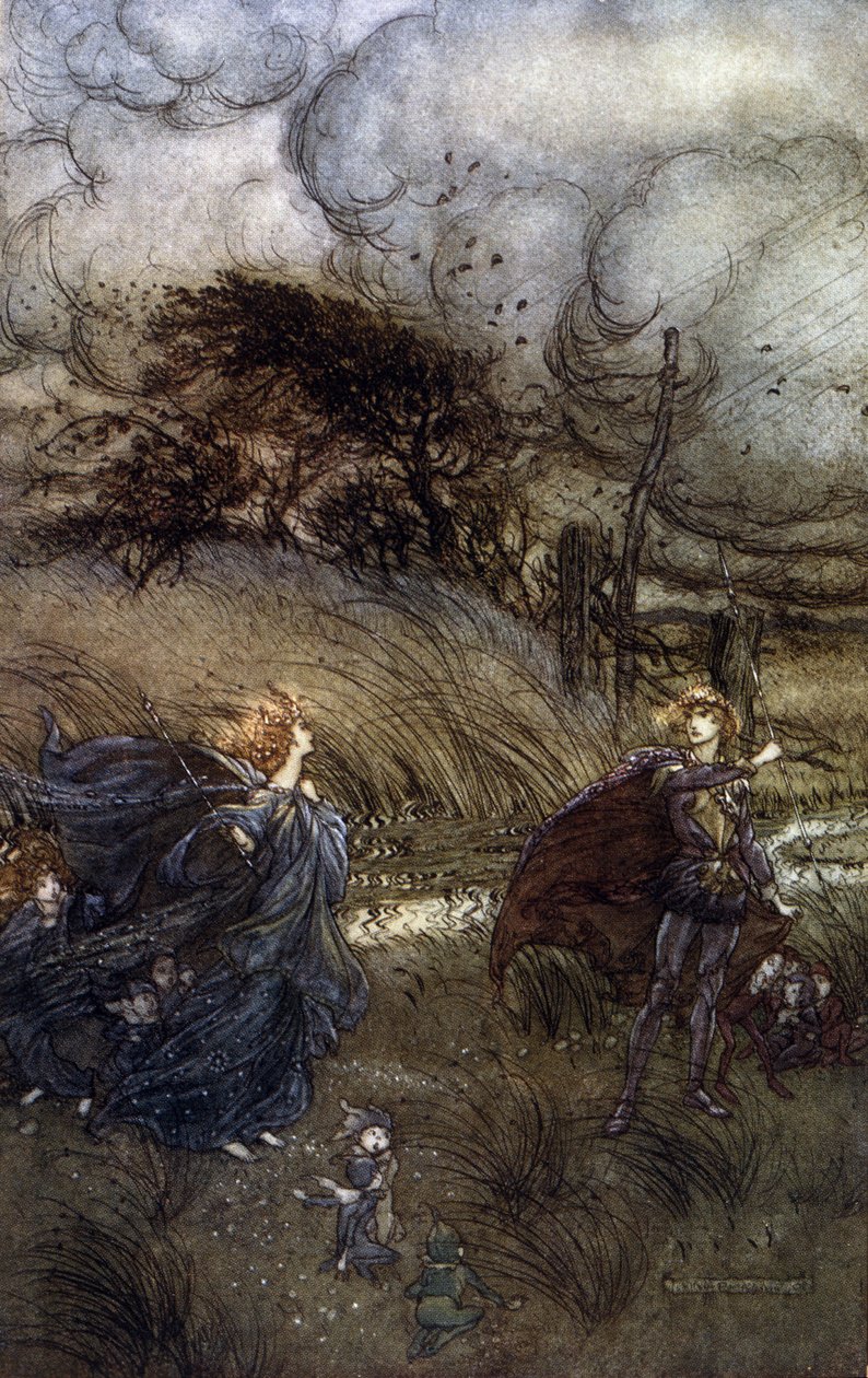 Illustration av Arthur RACKHAM (1867-1939) för The Dream of a Summer Night av William SHAKESPEARE av Arthur Rackham