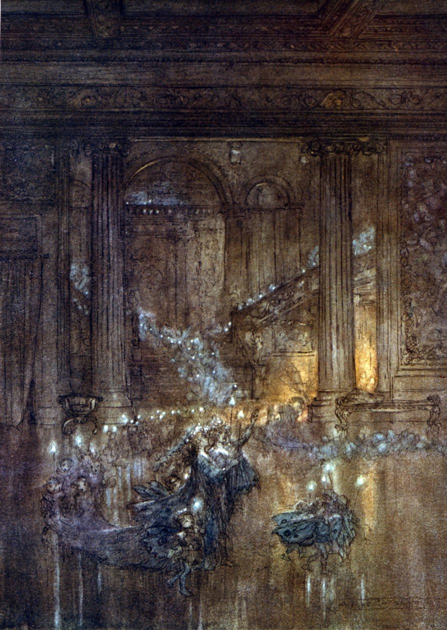 Illustration av Arthur RACKHAM (1867-1939) för The Dream of a Summer Night av William SHAKESPEARE av Arthur Rackham