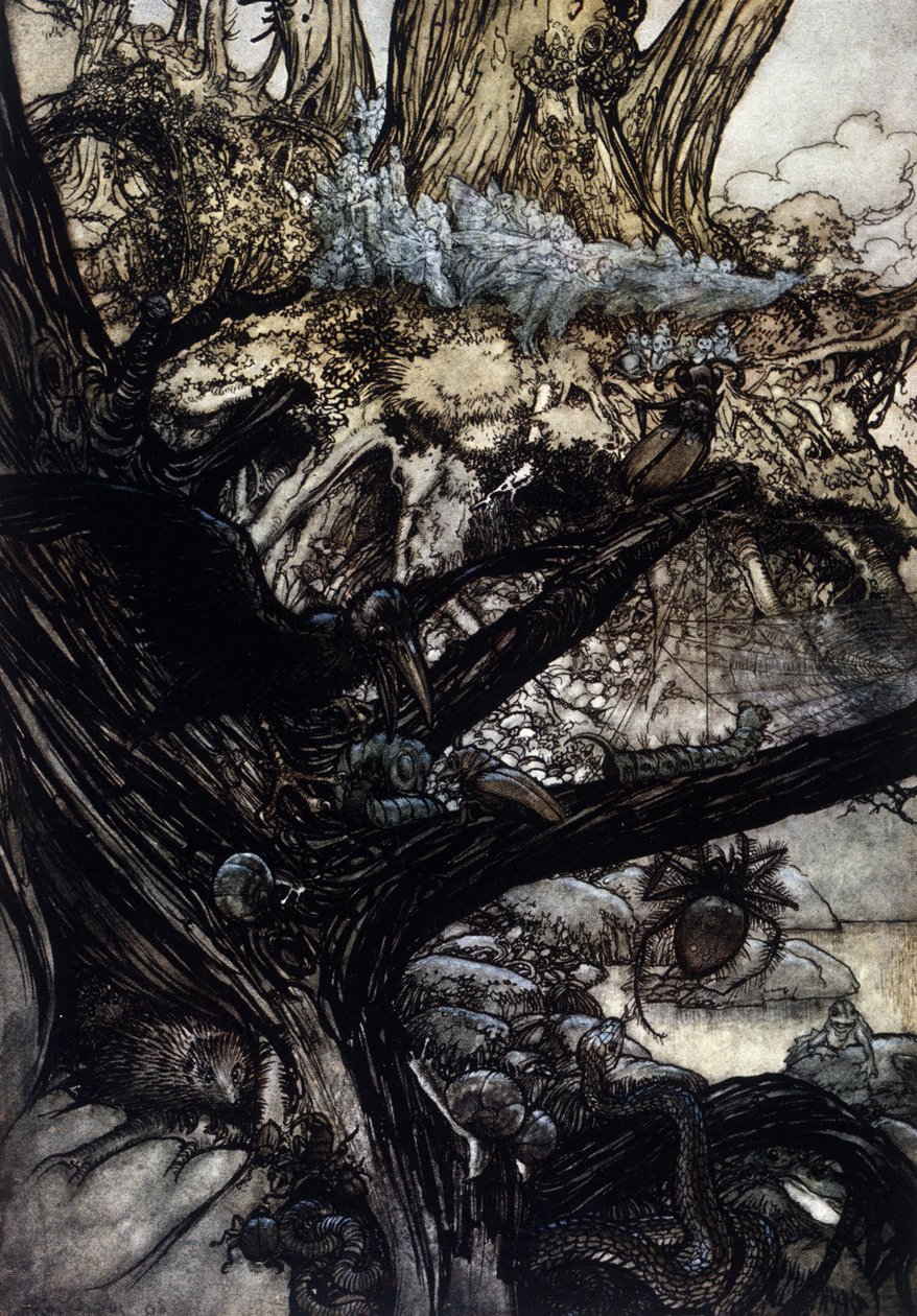 Illustration av Arthur RACKHAM (1867-1939) för The Dream of a Summer Night av William SHAKESPEARE av Arthur Rackham