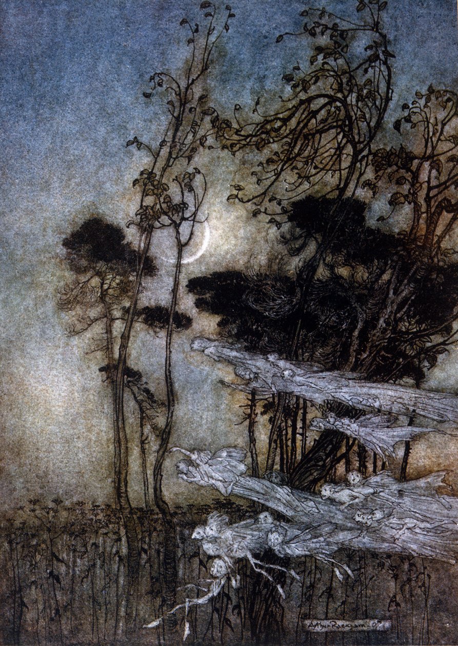 Illustration av Arthur RACKHAM (1867-1939) för The Dream of a Summer Night av William SHAKESPEARE av Arthur Rackham