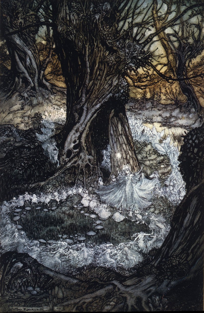 Illustration av Arthur RACKHAM (1867-1939) för The Dream of a Summer Night av William SHAKESPEARE av Arthur Rackham