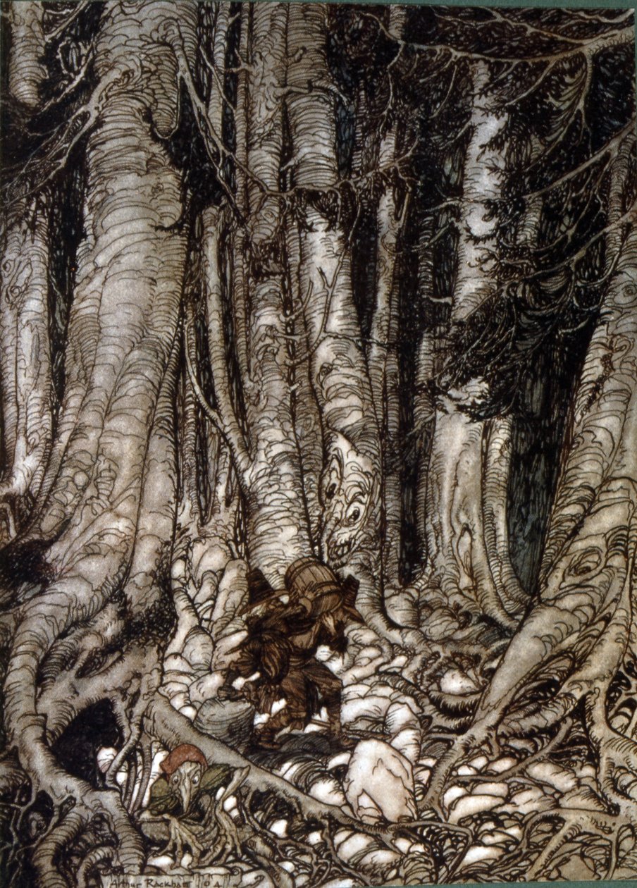 Illustration av Arthur Rakham av Rip Van Winkle, en novell av den amerikanske författaren Washington Irving publicerad första gången 1819 av Arthur Rackham