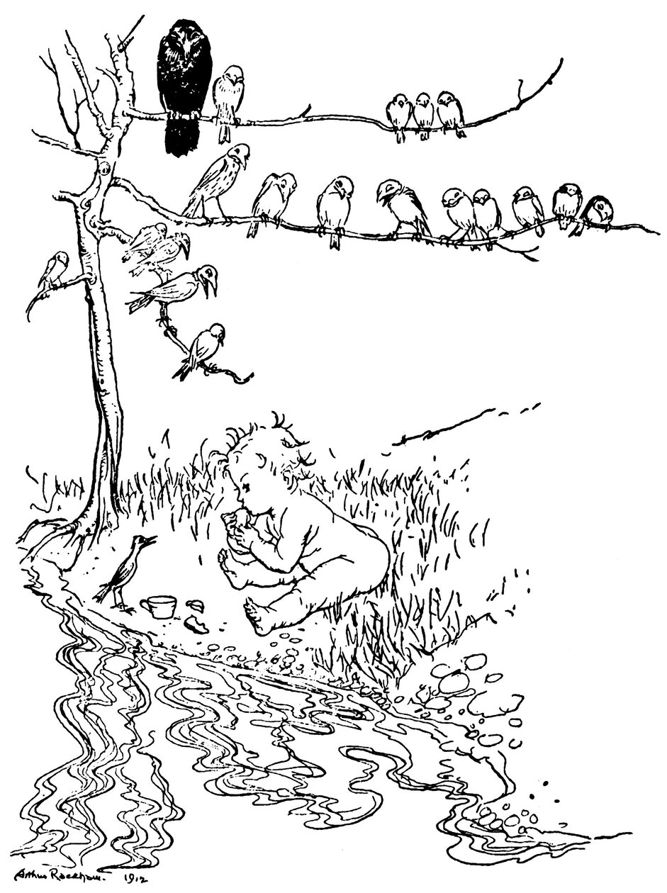 Illustration för Peter Pan av Arthur Rackham