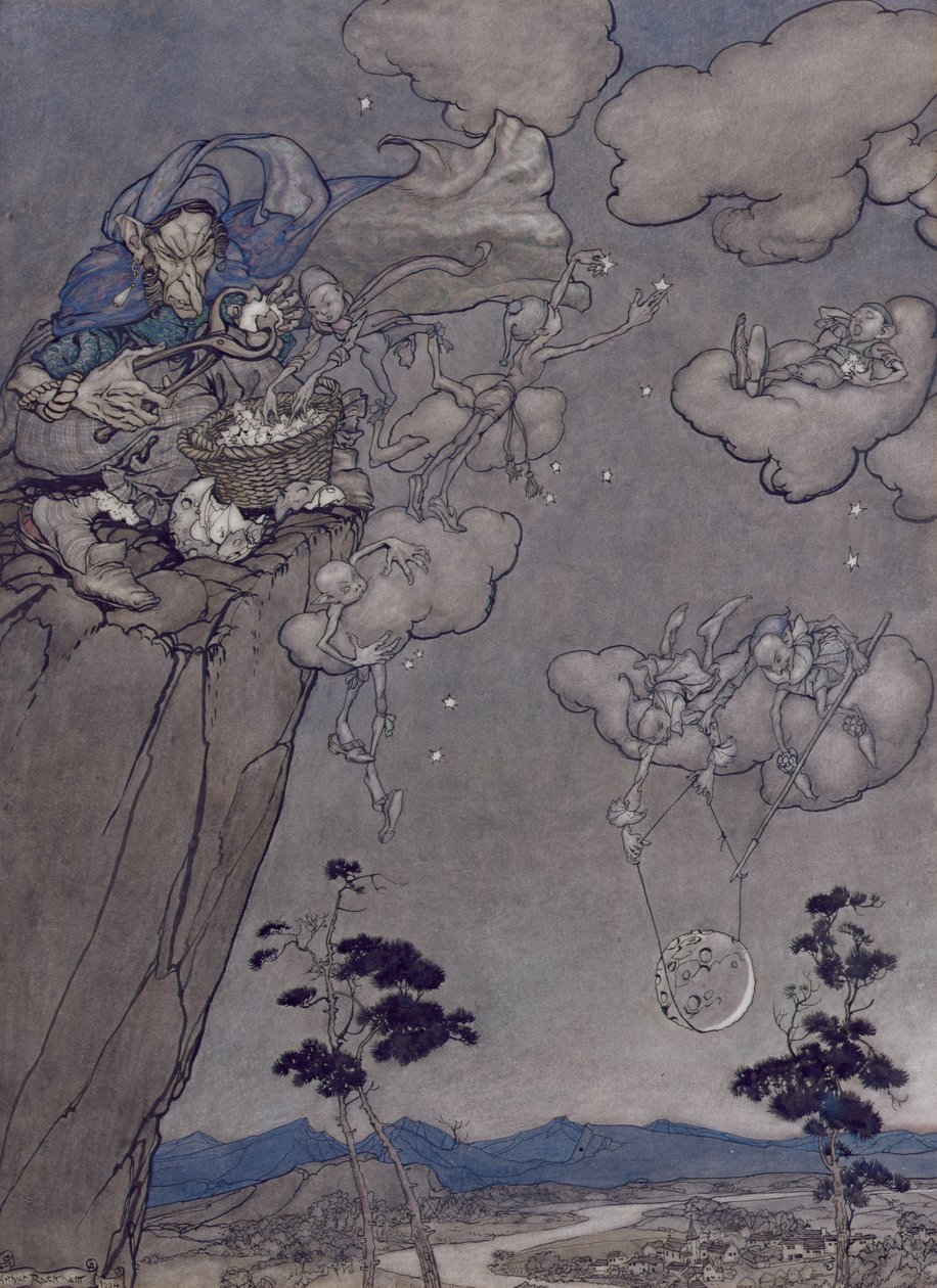 Illustration från Rip Van Winkle av Washington Irving (1783-1859) 1904 (penna och bläck med wc på papper) av Arthur Rackham