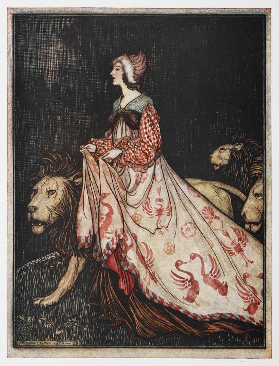 Illustration från The Lady and the Lion. av Arthur Rackham