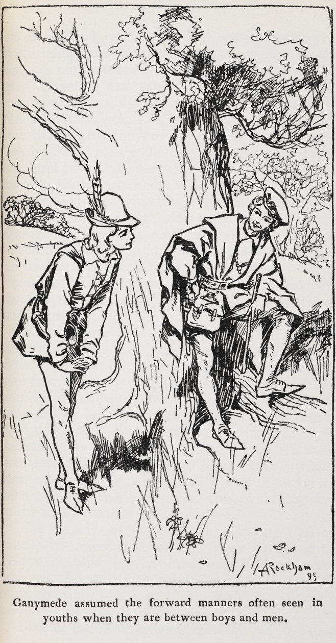 Illustration av Ganymedes från As You Like It. av Arthur Rackham