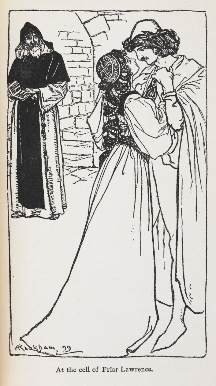 Illustration av stjärnkorsade älskare i Romeo och Julia. av Arthur Rackham