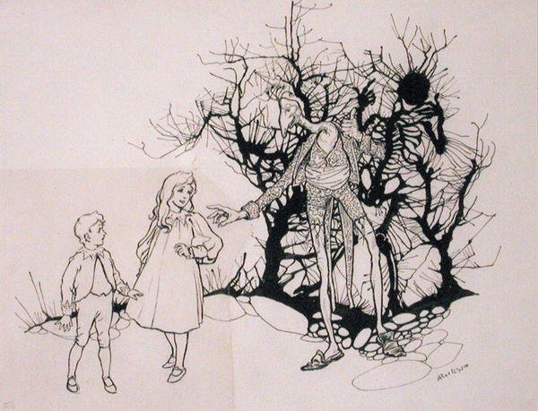 "Det var ett slags skelett", illustration från "The Zankiwank and the Bletherwitch", av S.J. Adair Fitzgerald, publicerad 1896 (penna och bläck). av Arthur Rackham