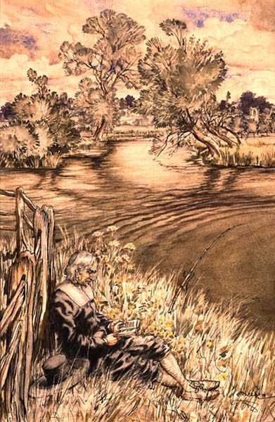 Izaak Walton Reclining Against a Fence, en av en serie illustrationer från Izaak Walton, 