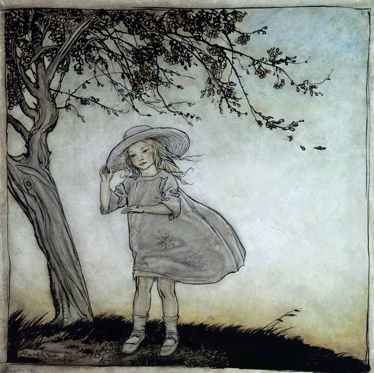 Ladybird, Ladybird Fly Away Home, illustration från Mother Goose, the Old Nursery Rhymes, publicerad 1913 (penna och bläck & wc på papper) av Arthur Rackham