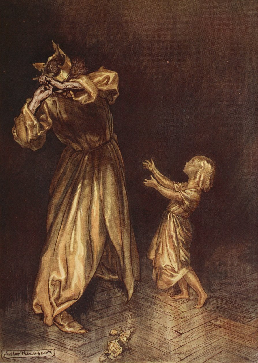 Lilla Marygold var en gyllene staty, illustration från Nathaniel Hawthornes "A Wonder Book for Girls and Boys", 1928. av Arthur Rackham