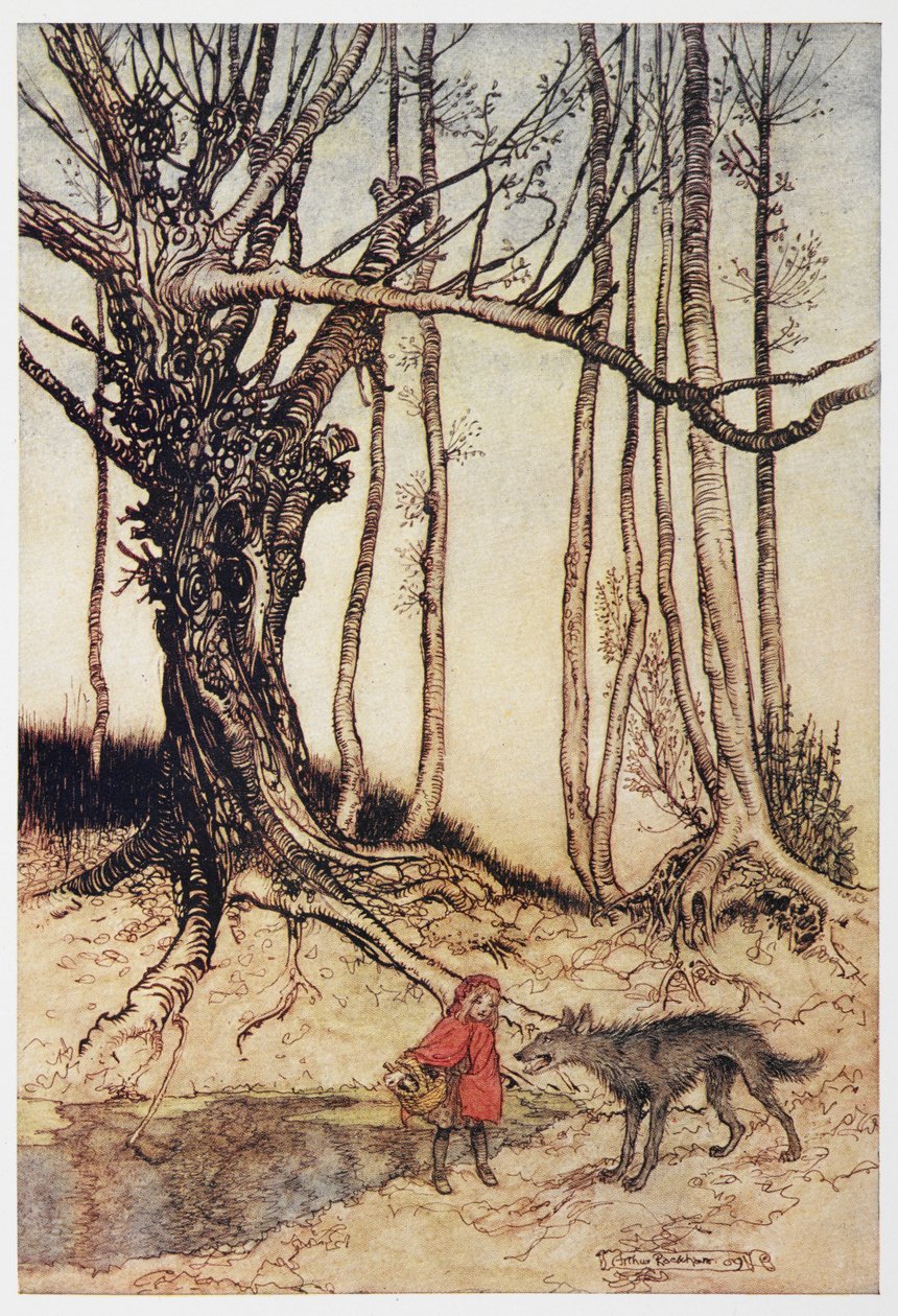 赤ずきんちゃんと森の中のオオカミ.スウェーデン語 av Arthur Rackham