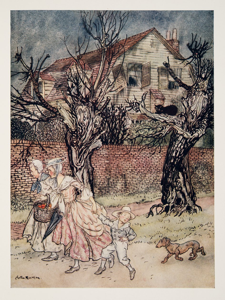 Underbara berättelser om Haunted Fields och Haunted Brooks och Haunted Houses, från The Legend of Sleepy Hollow av Washington Irving (1783 - 1859), pub. 1928 av Arthur Rackham