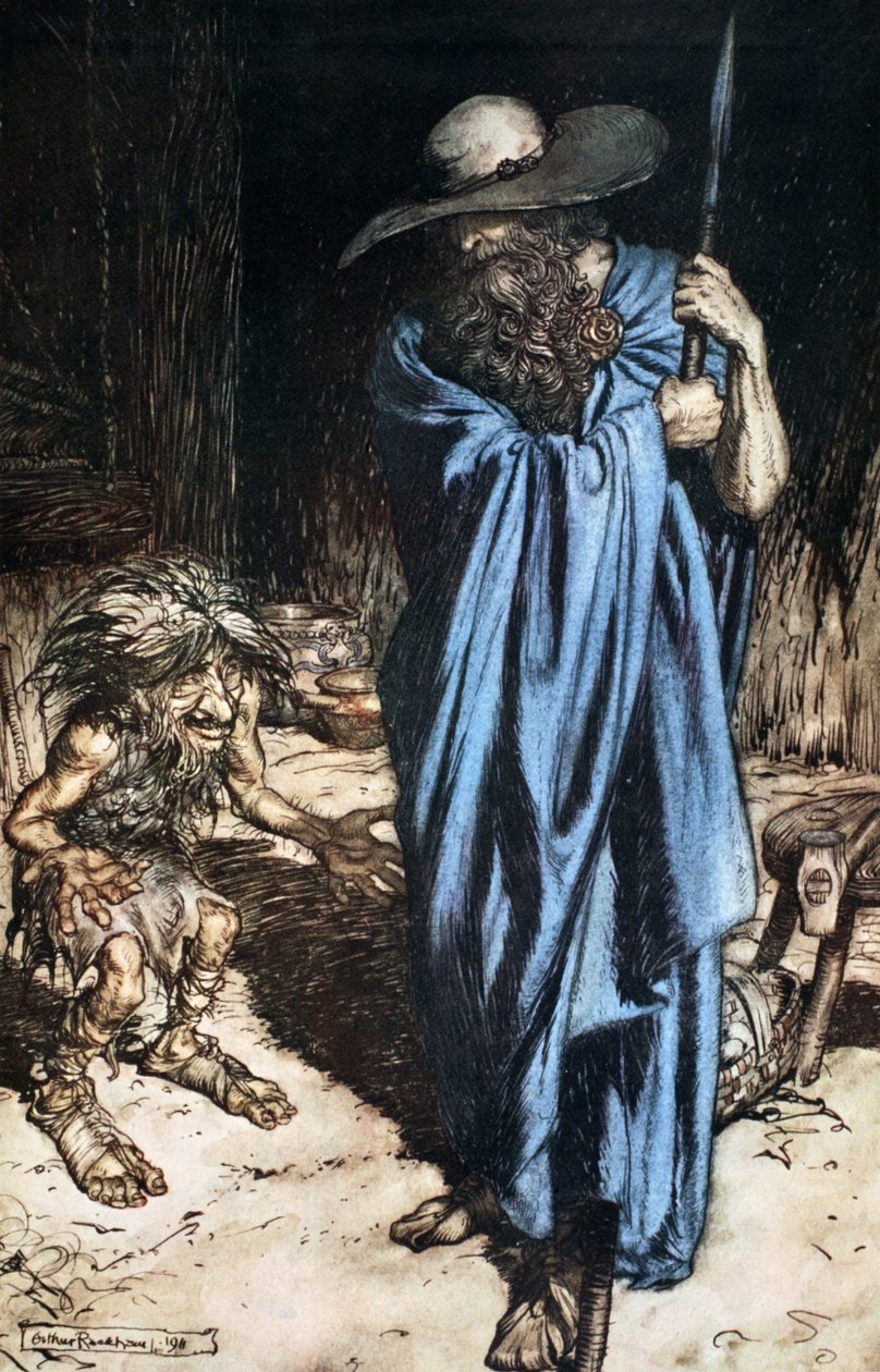 "Mime and the Wanderer", 1924. av Arthur Rackham