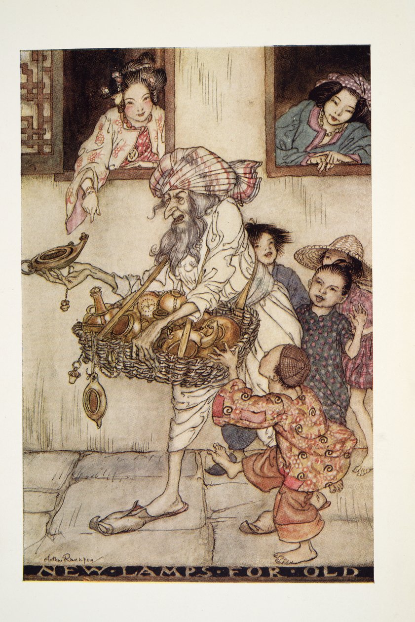 Nya lampor för gamla, från The Arthur Rackham Fairy Book, pub. 1933 av Arthur Rackham