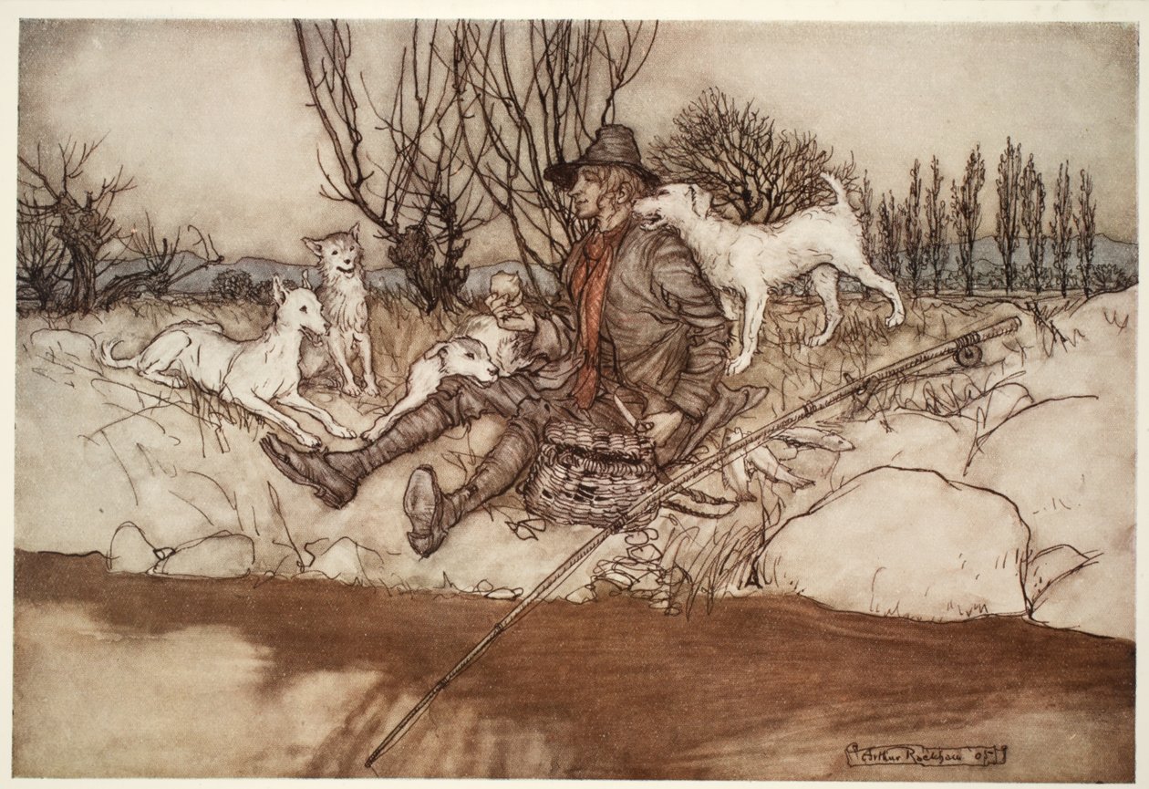 Inte en hund skulle skälla på honom i hela grannskapet., från Rip Van Winkle av Washington Irving, pub. 1910 av Arthur Rackham