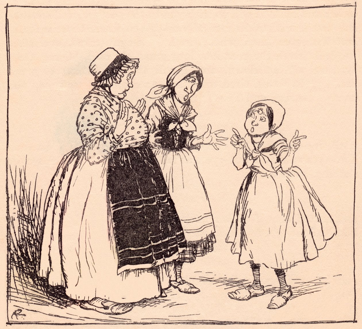 Nu vet jag varför den där fastnade saken inte äter. Illustration av Arthur Rackham från Grimm
