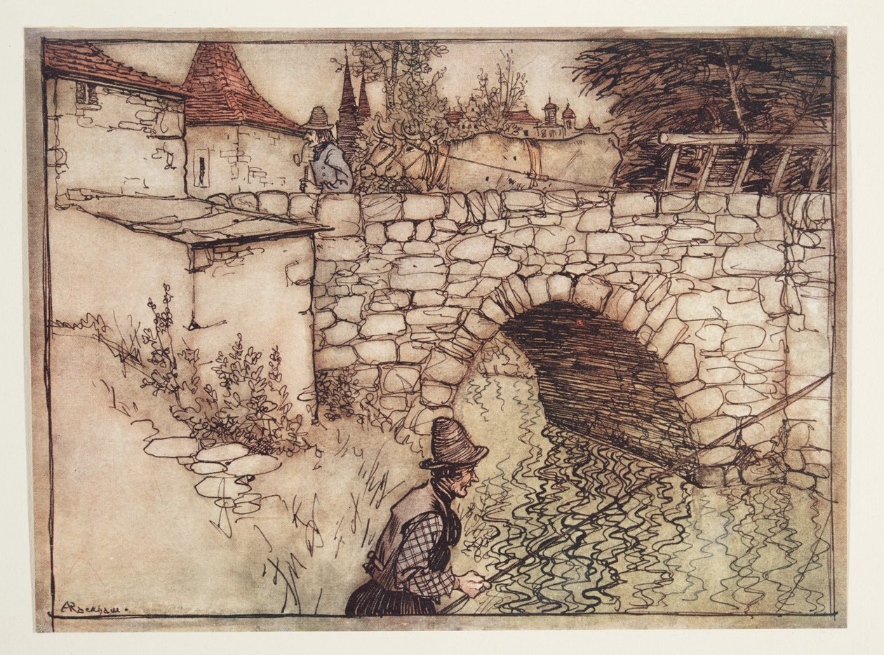 En gång i tiden tog en fattig bonde, som hette Crabb, ett lass trä draget av två oxar till staden för försäljning, från The Fairy Tales of the Brothers Grimm, pub. 1909 av Arthur Rackham