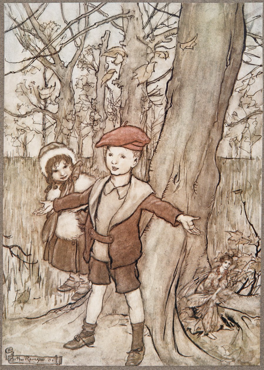 En dag hördes de av en älva .. , från Peter Pan i Kensington Gardens av J M Barrie (1860 - 1937), pub. 1906 av Arthur Rackham