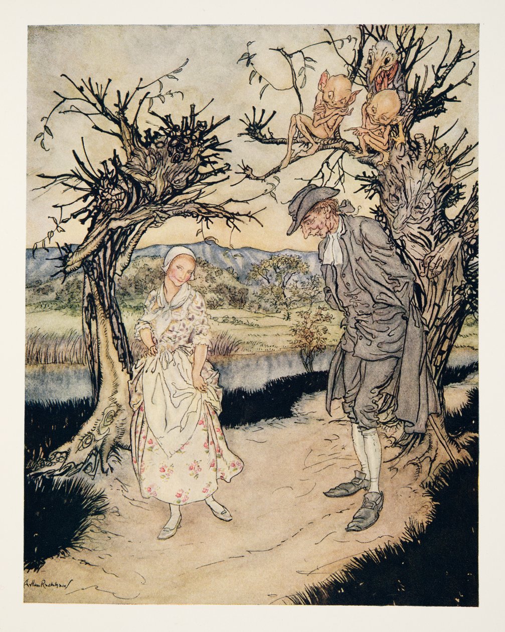 Vandrar i skymningen..., från The Legend of Sleepy Hollow av Washington Irving (1783 - 1859), pub. 1928 av Arthur Rackham