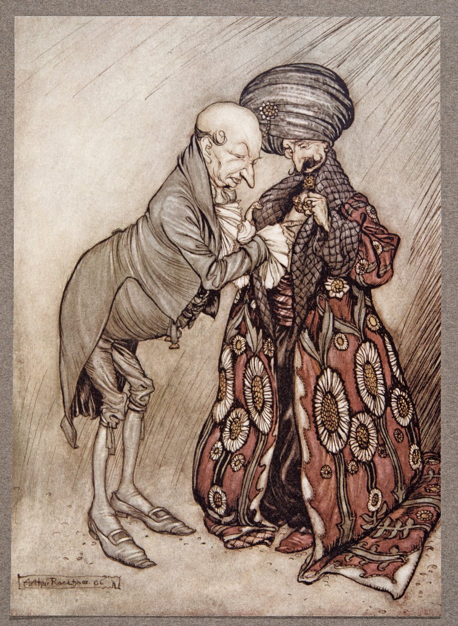 Skakade hans kala huvud och mumlade, Kallt, ganska kallt, från Peter Pan i Kensington Gardens av J M Barrie (1860 - 1937), pub. 1906 av Arthur Rackham