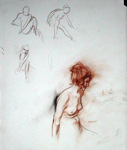 Sittande naken (penna, bläck, sangvin och svart krita på papper) av Arthur Rackham