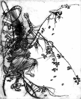 "Hon var tvungen att dansa vare sig hon tyckte om det eller inte", illustration från "Sweetheart Roland", en saga av bröderna Grimm av Arthur Rackham