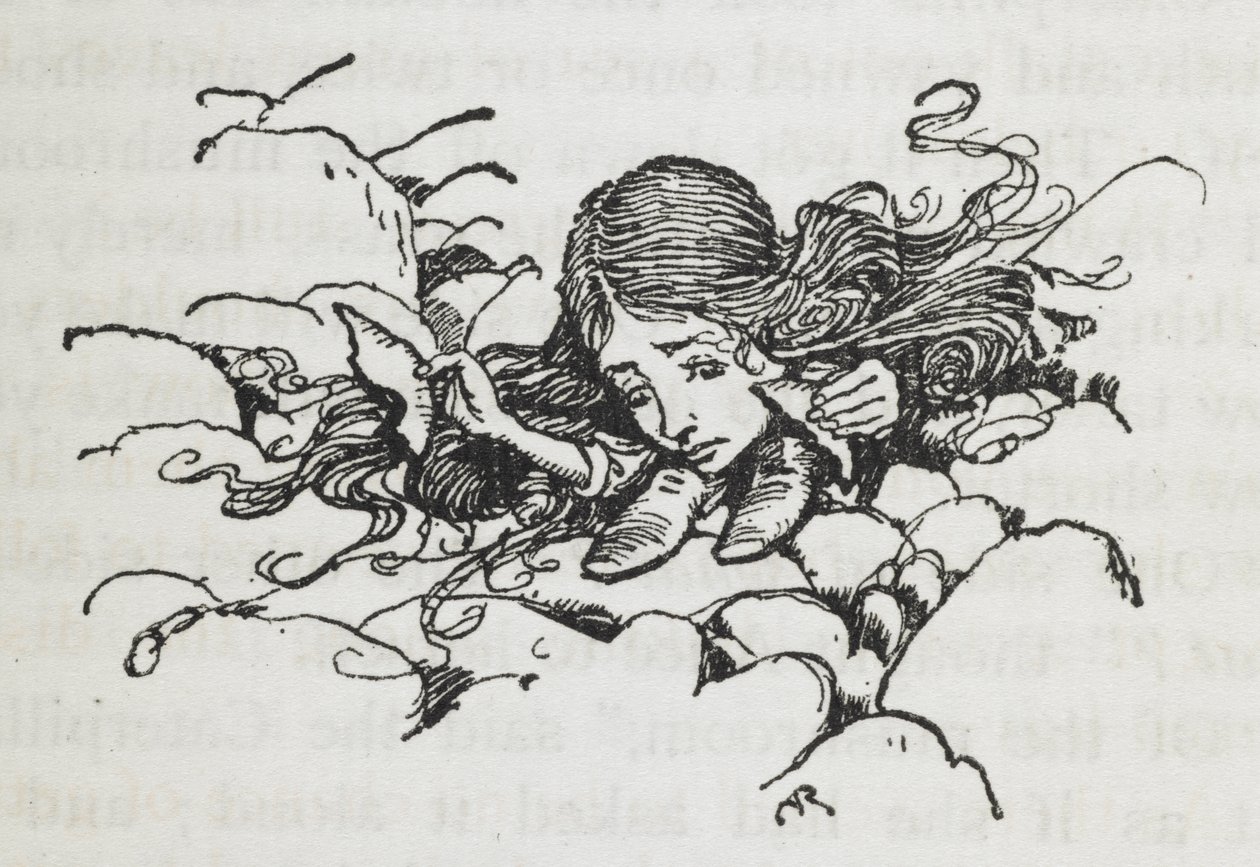 Krympt Alice efter att ha ätit lite av Caterpillars svamp av Arthur Rackham