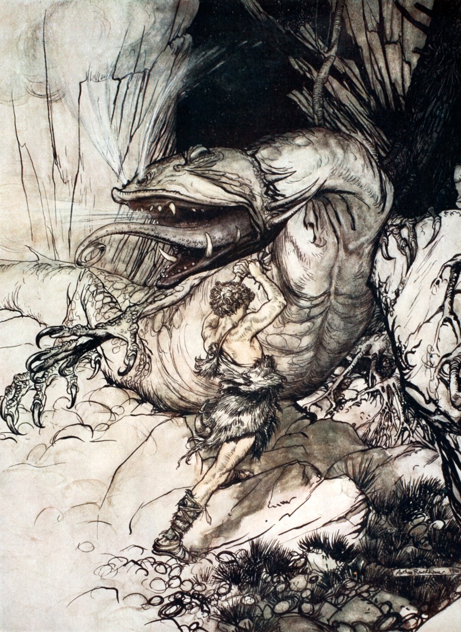 "Siegfried dödar Fafner", 1924. av Arthur Rackham