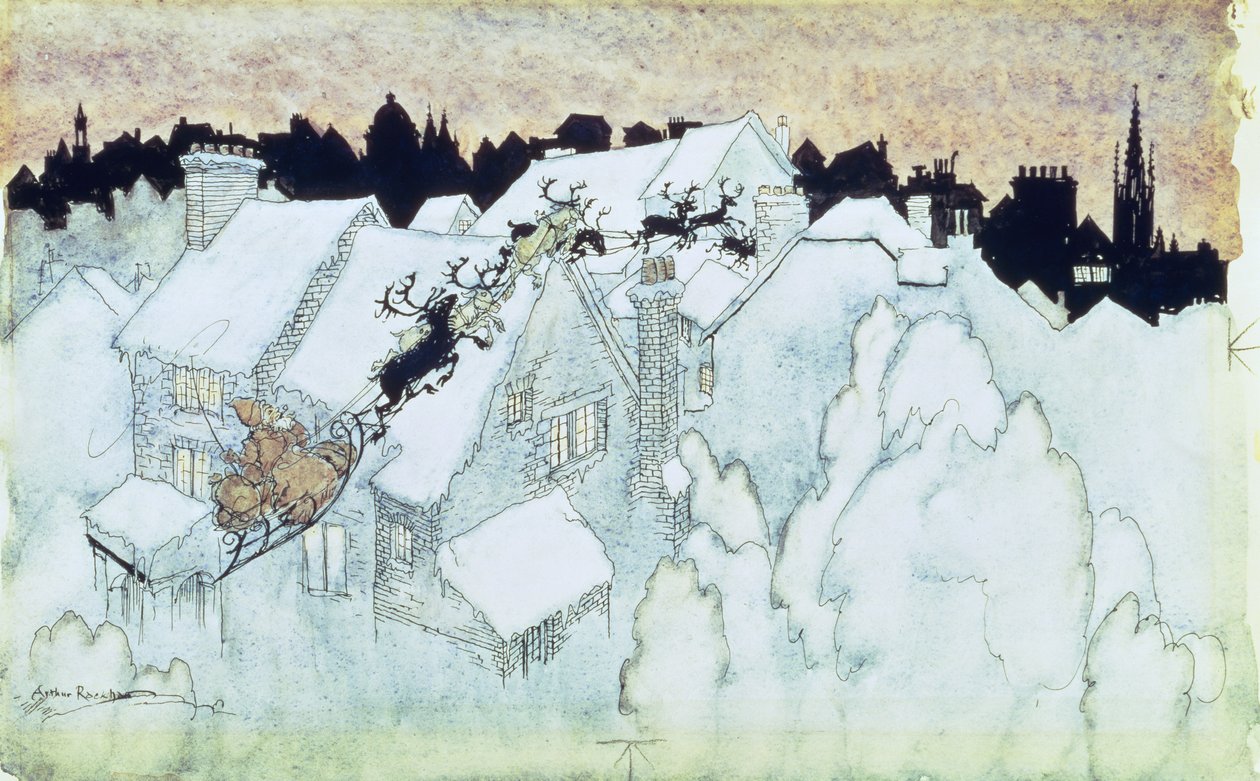"So Up to the House-top the Coursers they Flew", illustration till puben "The Night Before Christmas". 1931 av Arthur Rackham