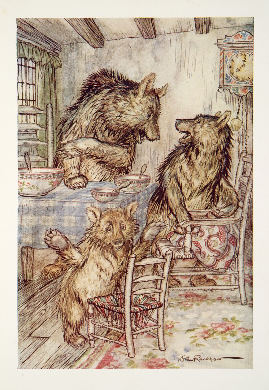Någon har suttit i min stol och har suttit ur den! sa Little, Small, Wee Bear, från The Arthur Rackham Fairy Book, pub. 1933 av Arthur Rackham
