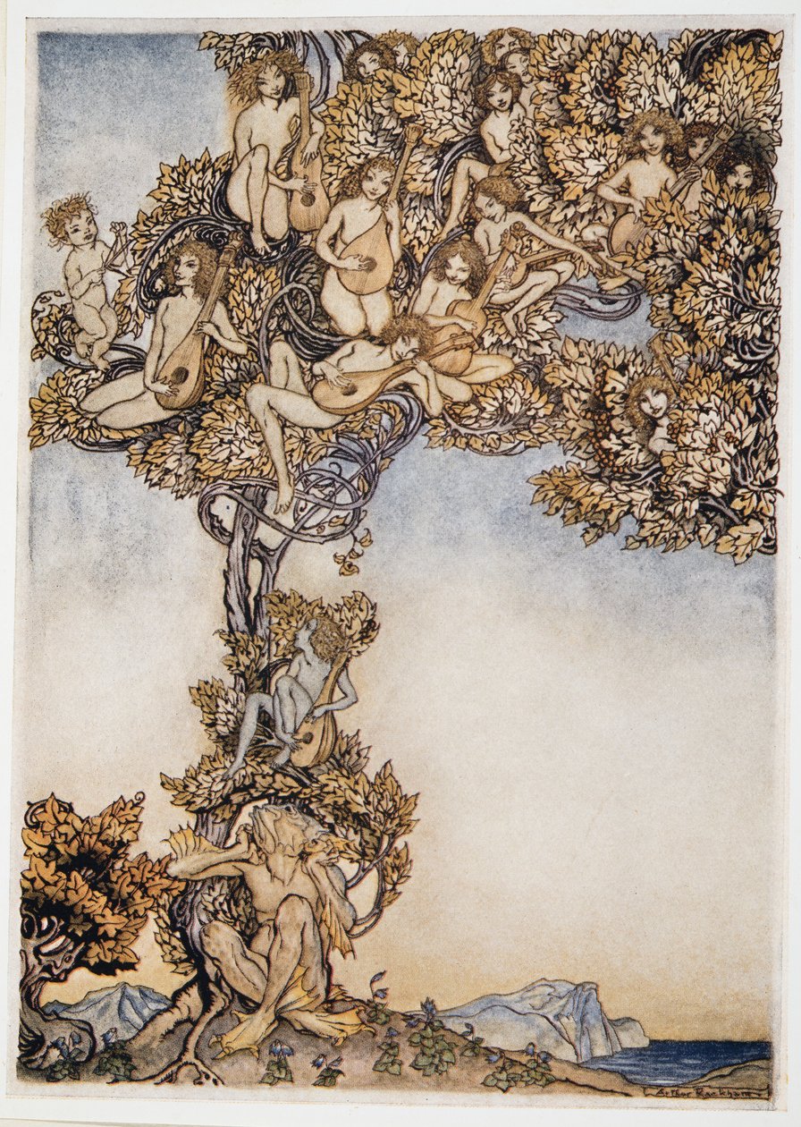 Ibland surrar tusen snurrande instrument om mina öron, illustration från William Shakespeares The Tempest, pub. 1926 av Arthur Rackham