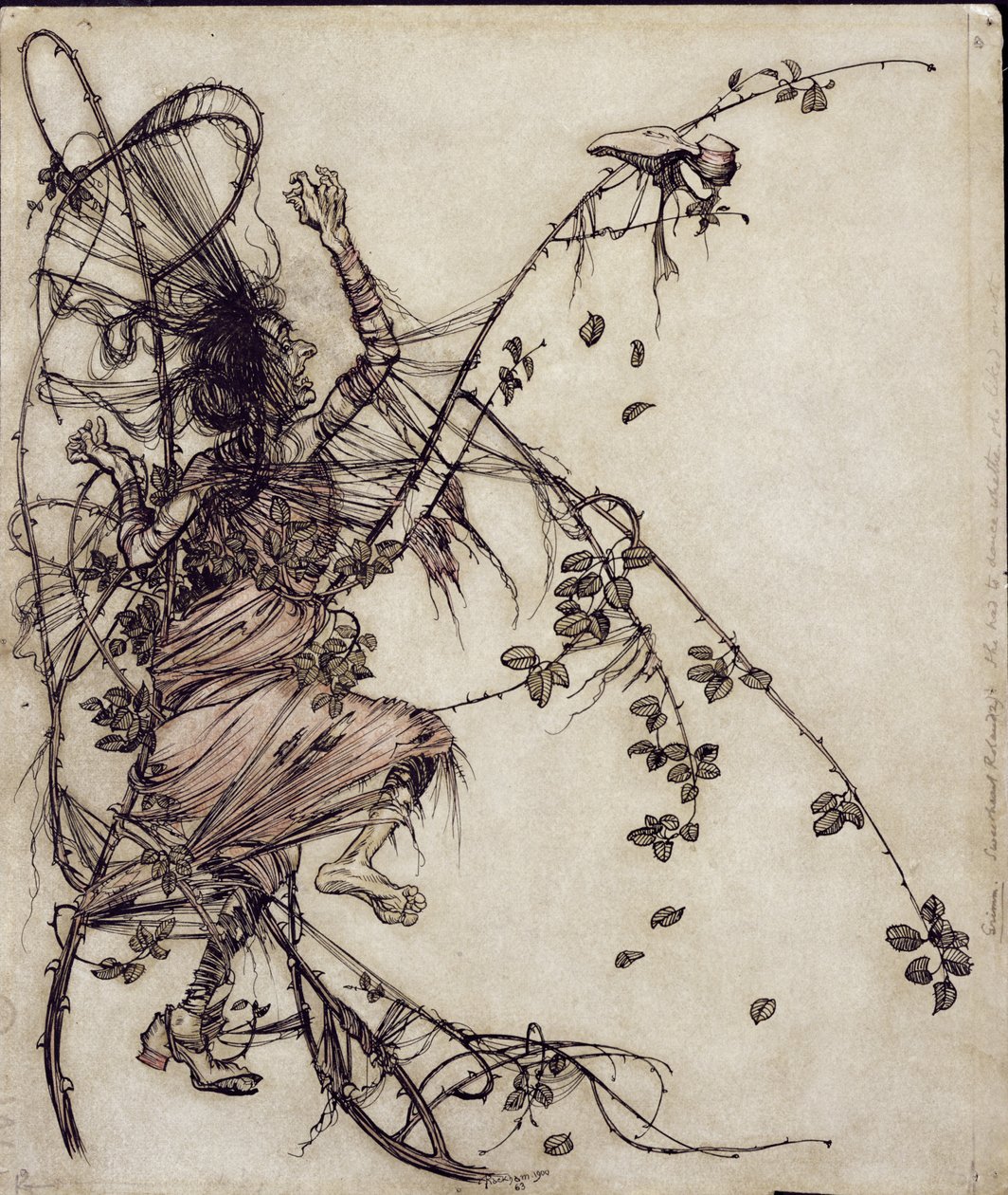Älskling Roland, illustration från Bröderna Grimm, översatt av Mrs Edgar Lewis, publicerad 1900 (penna och bläck & wc på papper) av Arthur Rackham